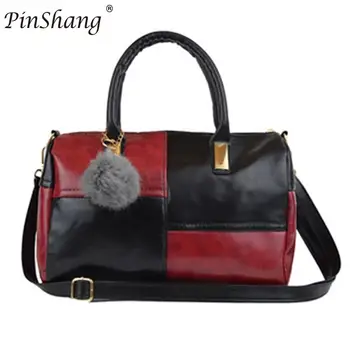 

PinShang Women Portable Enegant Matching Colors Handbag with Cute Pluffy Ball Pendant Decoration high quality lady party ZK30