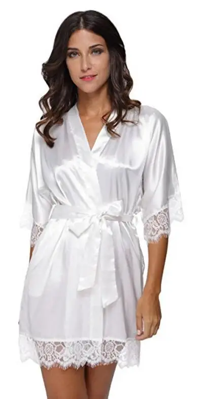 Plus Size Lace Patchwork Bride Bridesmaids Robe Women Silk Wedding Party Kimono Robes Nightgown Sleepwear