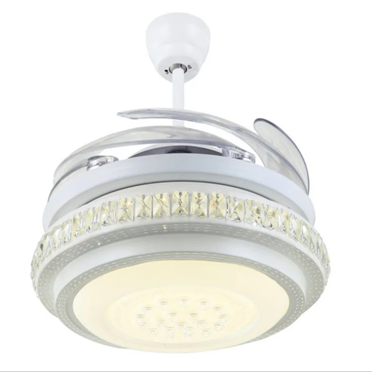 

QUKAU Invisible ceiling fan light 42inch remote control pendant lamp fan light Simple modern dimmable LED home Ultra-quiet fan