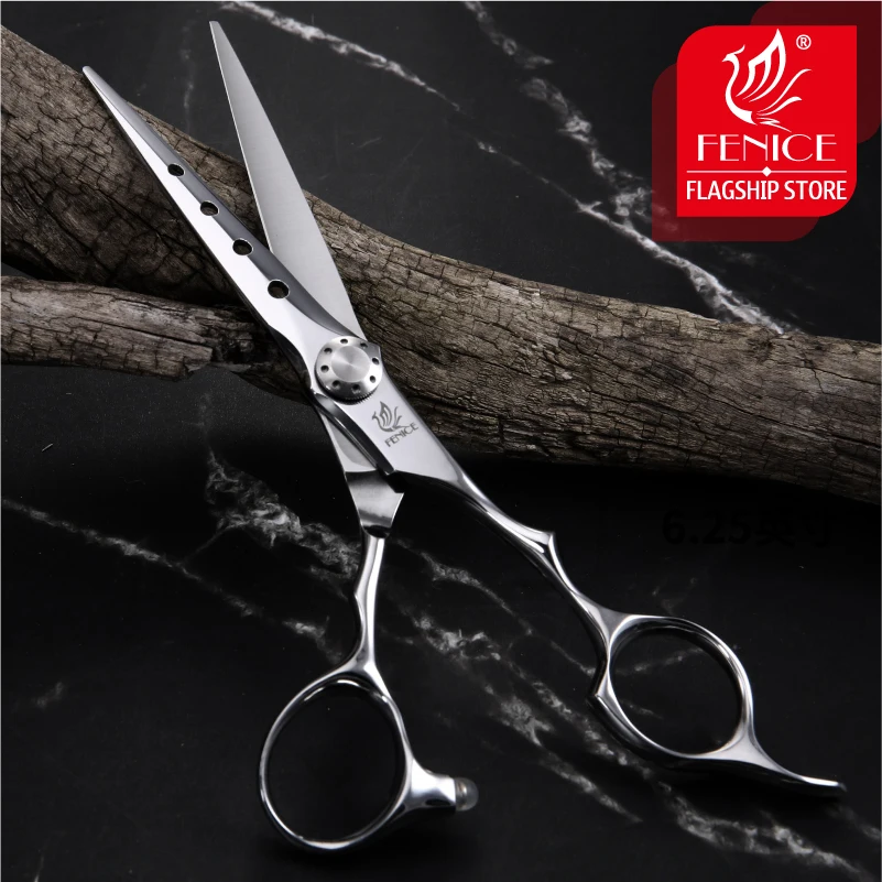 

Fenice 6.25 inch Scissors Hair Professional Barber Scissors with Holes Japanese VG10 Stainless Steel Hairdressing Scissors Hot