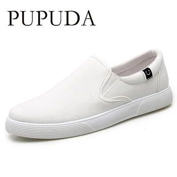 

PUPUDA White Sneakers Men Comfy Casual Shoes Men Vulcanize Shoes Canvas Shoes Slip On Loafers Cheap Fashion Trend Shoes Male
