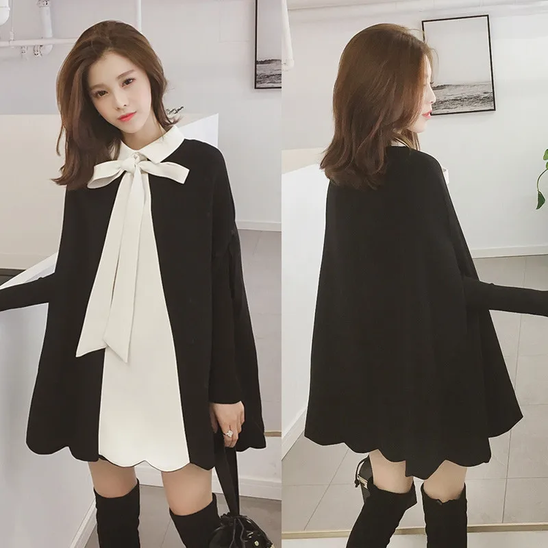 

Women Capes 2019 Autumn Fashion Female 4XL Plus Size Coat Outwear Cute Bow Tie Retro Loose Cloak Vintage Elagant Ponchos Cloaks