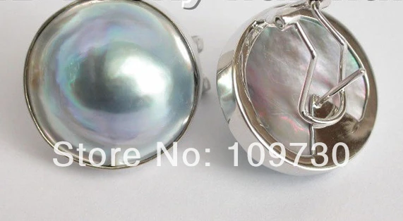 

ry00175 22mm natural Gray South Sea Mabe Pearls Earrings A0422