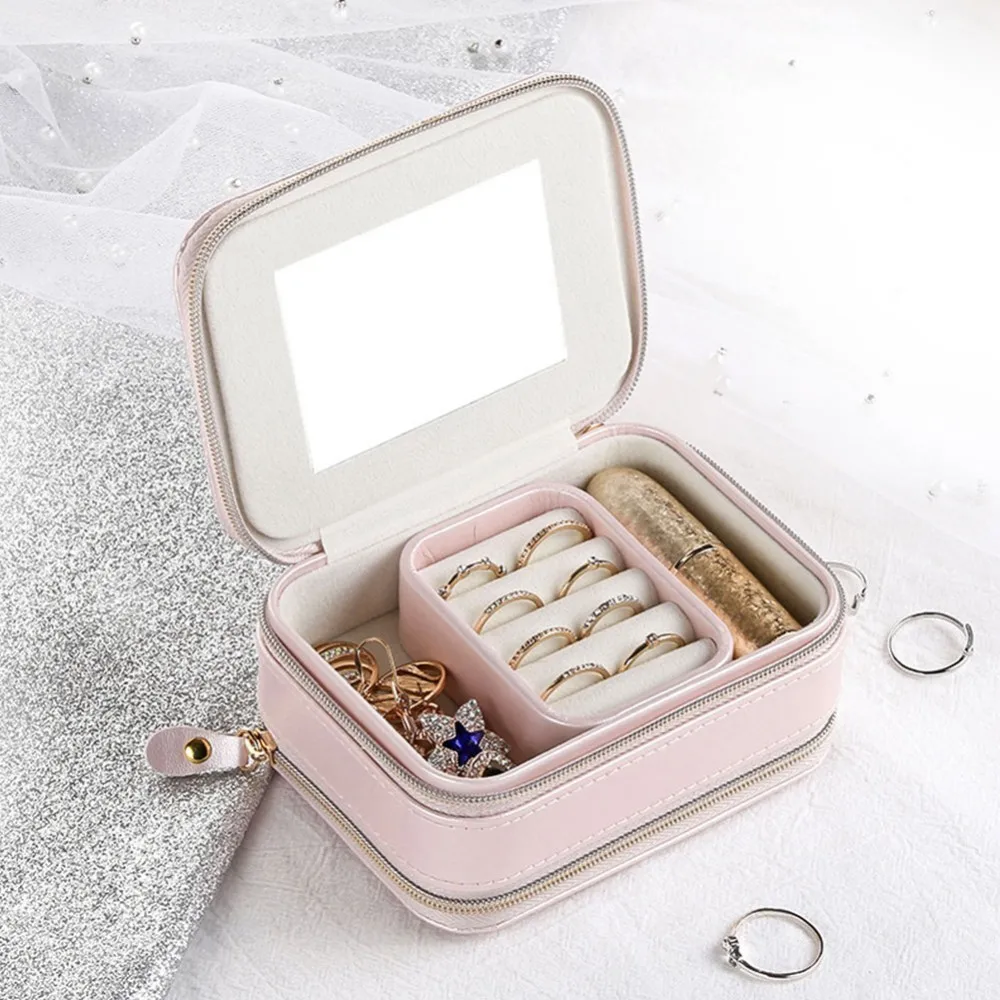 

Leather Jewelry Casket Display Cosmetic Storage Box Makeup Packing Organizer Multi-function Earrings Ring Container Case