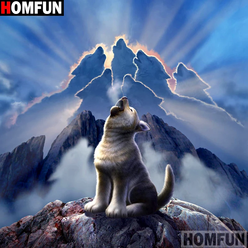 Алмазная живопись HOMFUN волк алмазная вышивка сделай сам с полными