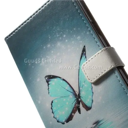 Blue Butterfly Leather Flip Cover for Samsung Galaxy Note 4 N910