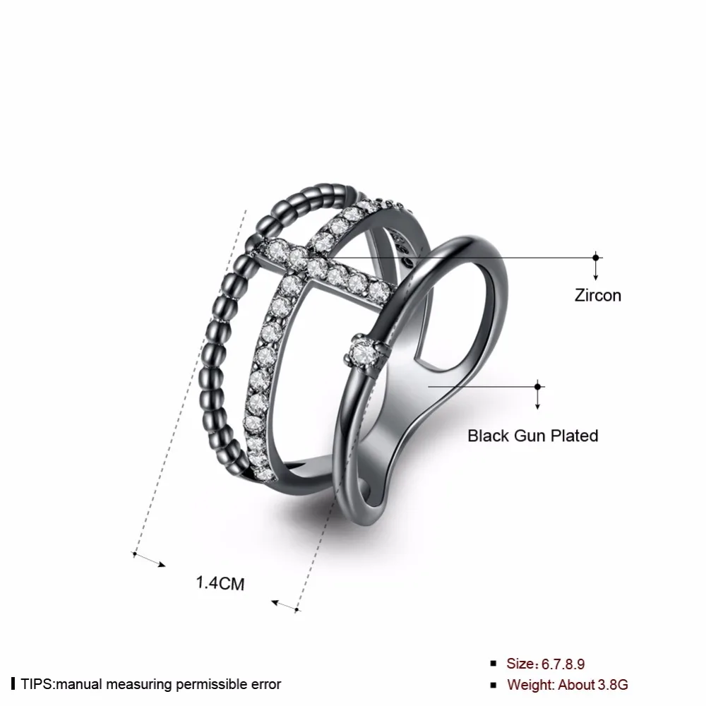 Geometric Design Cubic Zirconia Party Accessorise Black Gun Color Rings For Womens Fashion Jewelry (JewelOra RI103321)