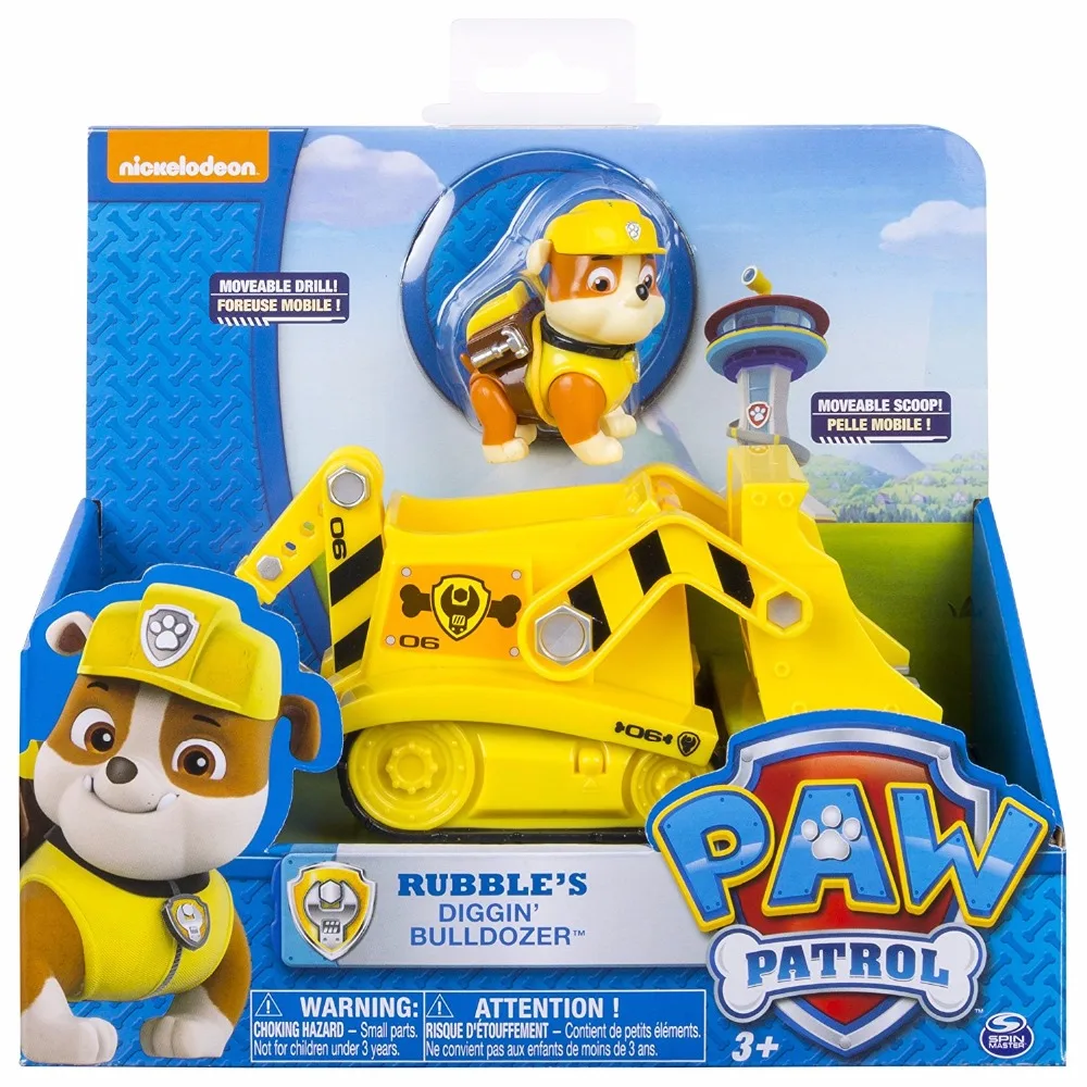 Дешево Оригинальные Paw Patrol щебень s Digg n бульдозер работает с патроллер Аниме Кукла фигурки героев автомобиля игрушки Patrulla подарок для детей
