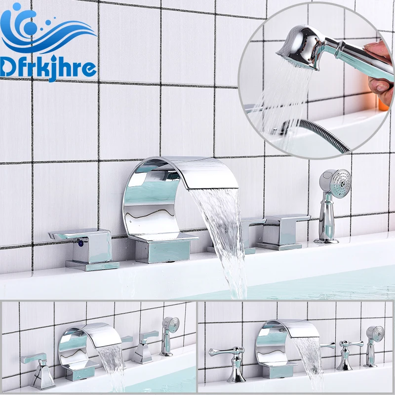 Dfrkjhre смеситель для ванной комнаты 5 шт. Золотой бортике смеситель для умывальника Смеситель для горячей и холодной воды Водопад кран-смеситель кран
