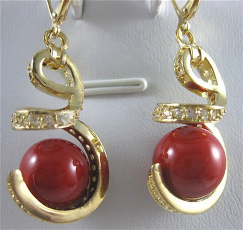 

A Fashion Red Sea Shell Pearl Drop Earrings 18 KGP rose gold plating AAA+