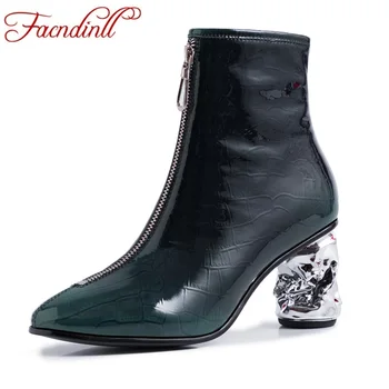 

FACNDINLL brand 2019 new fashion women autumn winter ankle boots ladies black green high heels round toe riding boots big size