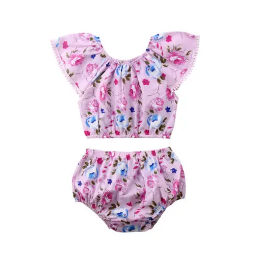 

Toddler Baby Kids Girls Summer Floral Outfits Clothes Babies Floral 2PCS Tops+Shorts Clothing Set Sunsuit 2019