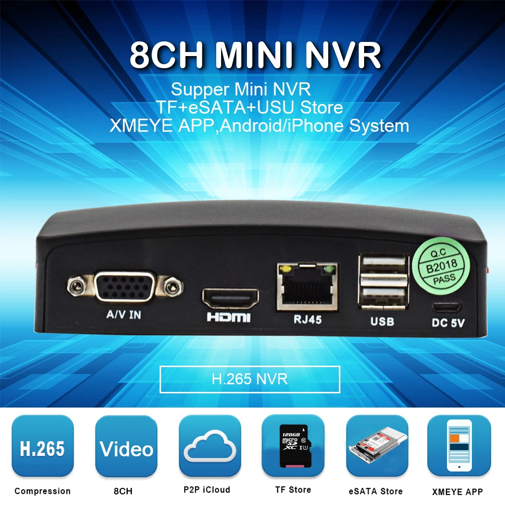 

New 8ch H.265 5MP MINI NVR Network Video Record for CCTV Camera IP Camera Support P2P Remote Control eSATA TF Slot USB Mouse