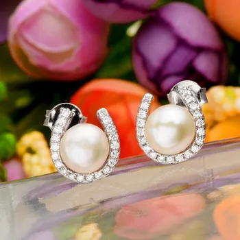 

Tuliper серьги серебро Silver 925 Bridal Earrings Lucky Horseshoe Pearl Zircon Stud Earrings Women Party Jewelry Gift 귀걸이