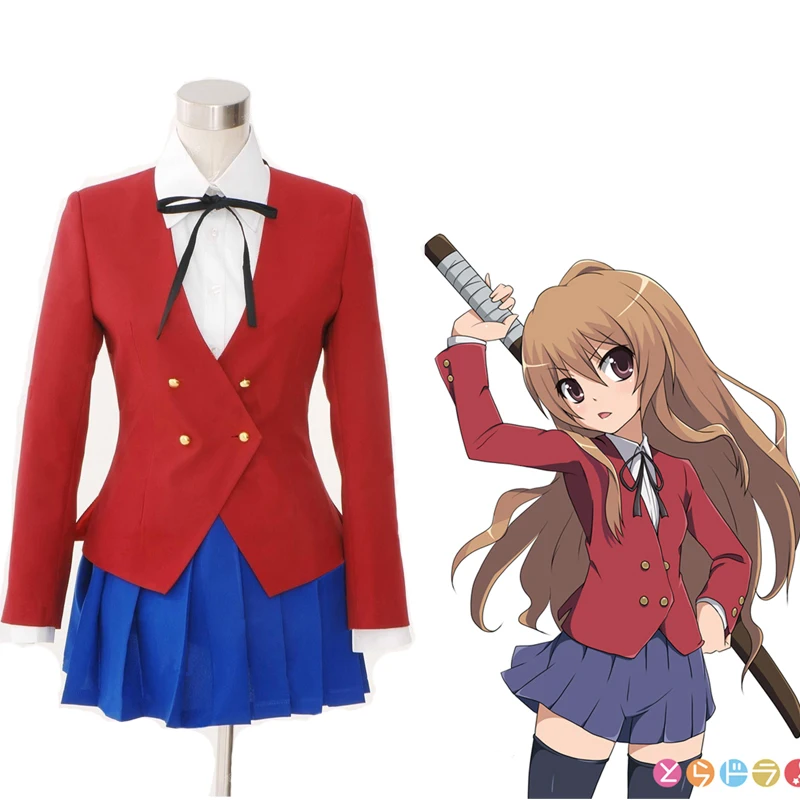 

Japanese Anime TIGER DRAGON Toradora Aisaka Taiga Cosplay Costume School Uniform for Girls Blazer+Blouse+Skirt+Tie