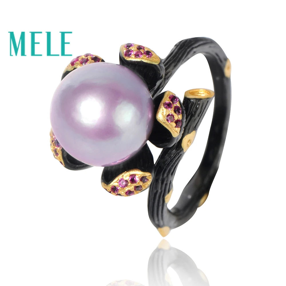 

Natural freshwater pearl 925 sterling silver rings for women,11mm lavender color flowershape with Unique Italian craftsmanship
