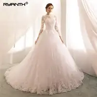 Custom Made Vestido De Noiva Cheap High Neck Long Sleeves Lade A Line Wedding Dress 2019 New Arrival Bohemian Robe De Mariee