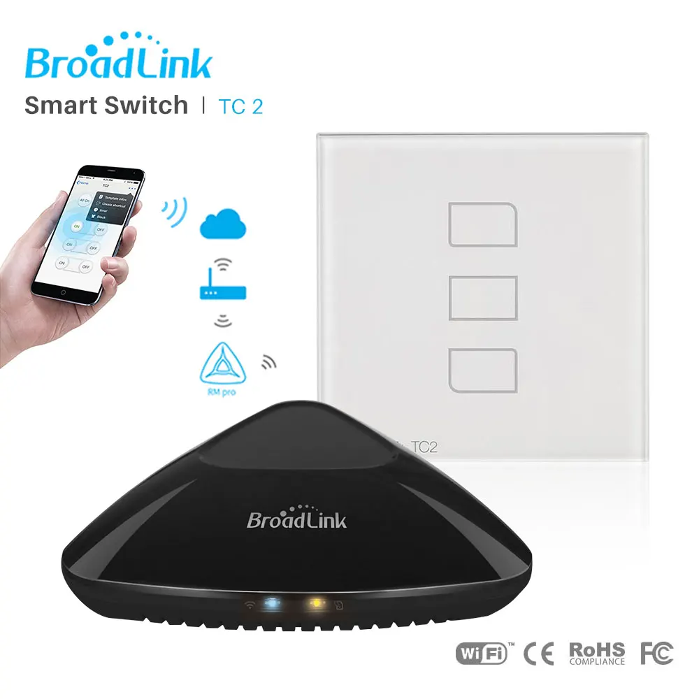 Broadlink TC2 WiFi переключатель Великобритания Стандартный Настенный светильник сенсорный переключатель панель RF 433 МГц работает с RM Pro через приложение управление Умный дом