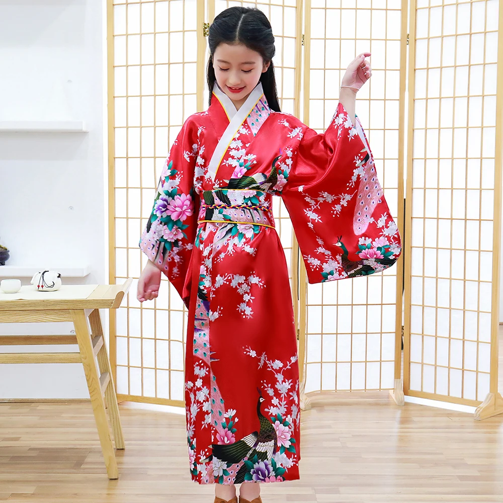 Розовое платье для танцев с принтом для маленьких девочек, традиционное японское голубое кимоно для молодых девочек, детское платье для костюмированной вечеринки, костюмы юкаты