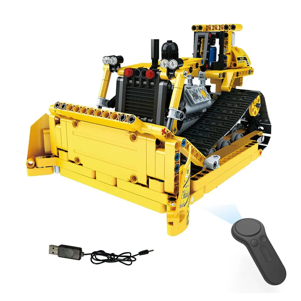 

2.4G 4H USB Charging Building Block RC Crawler Bulldozer 535pcs DIY Electric RC Car Model For Children Construction Vehicles Toy