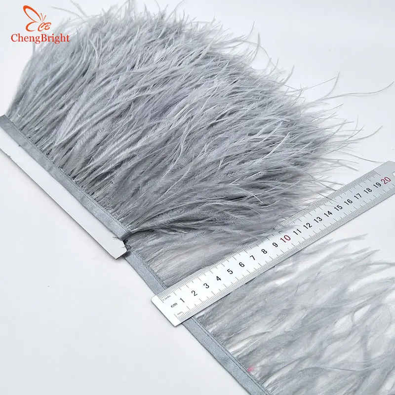 

ChengBright Wholesale High Quality 10Yards Silvel grey Ostrich Feather Ribbon Ostrich Feathers Trim Fringe Clothing Decoration
