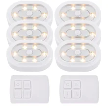 Беспроводной Dimmable под шкафом светодиодный шайба лампы светодиодный ночник комплект с пультом дистанционного управления теплый белый свет 6 ламп