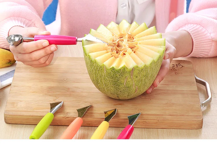 Double Head Stainless Steel Watermelon Digging Ball Kitchen Tool Watermelon Carving Knife Fruit Ice Cream Digging Ball Spoon