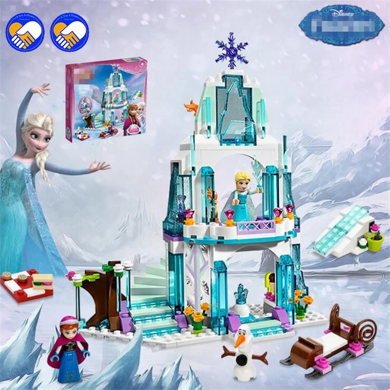 

A toy A dream Girl Series SY373 Elsa's Sparkling Ice Castle Anna Elsa Queen Kristoff Olaf Building Blocks Toys