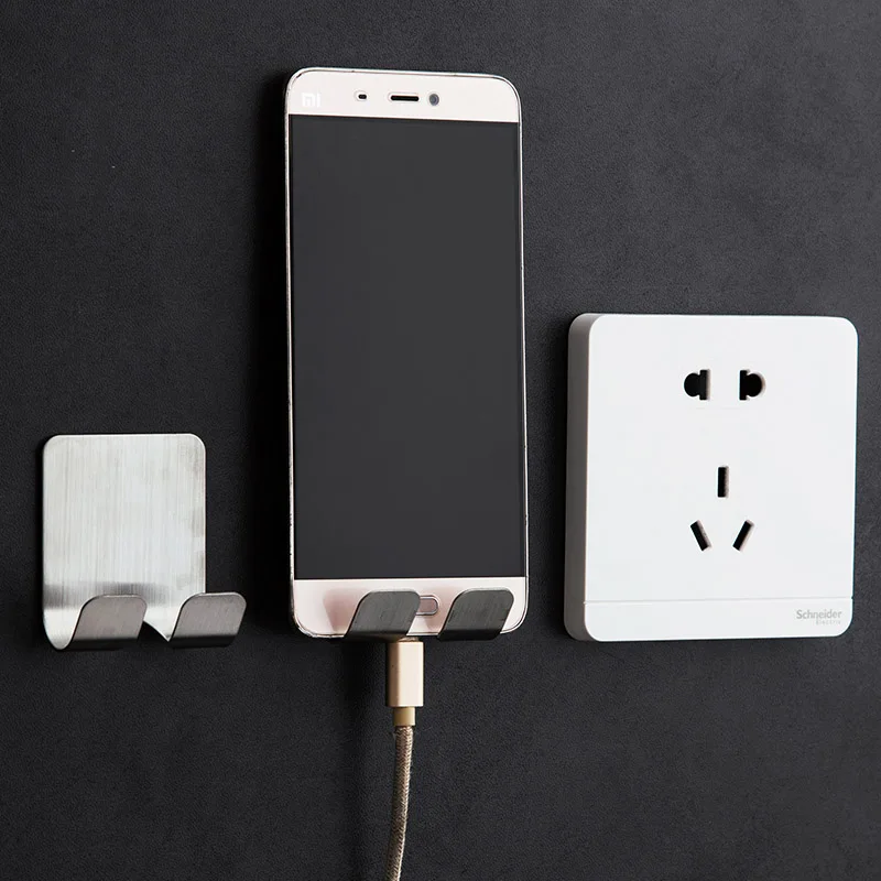 

Stainless Steel Glue Socket Hook Organizer Power Plug Attachment Bracket Household Wall Strong Nail-free Hook Sundries Rack