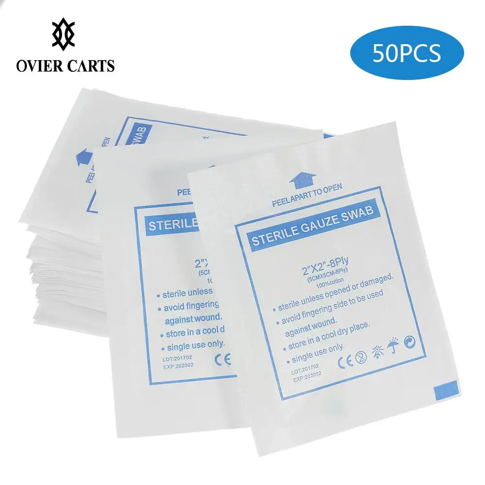Carevas 50Pcs Sterile Gauze Pads 5cm*5cm Non Stick Cotton Medical Wound
