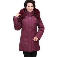 Зимний пуховик размера плюс 5XL для женщин среднего возраста средней длины с капюшоном свободный женский элегантный теплый воротник из искусственного меха Верхняя одежда H238