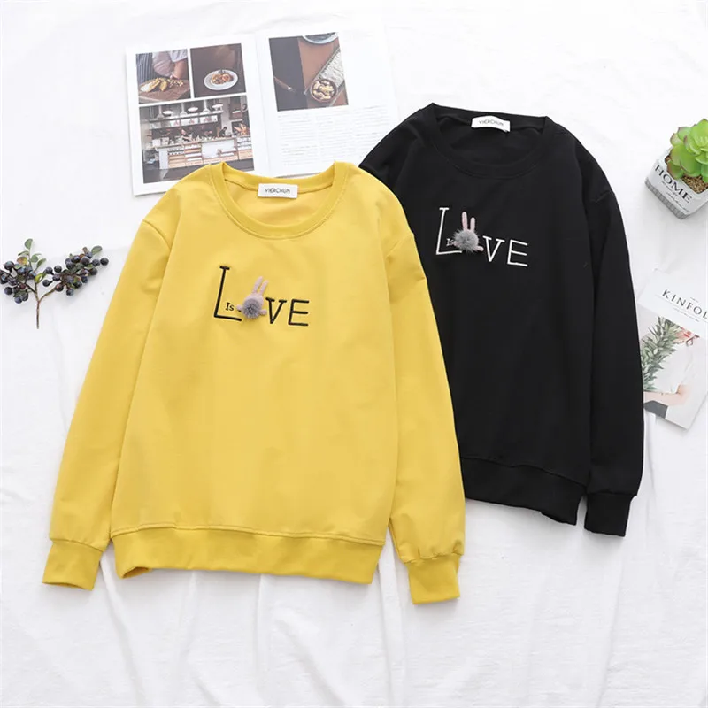 

2019 new five-color fashion popular college wind small fresh LOVE hair ball rabbit long-sleeved shirt