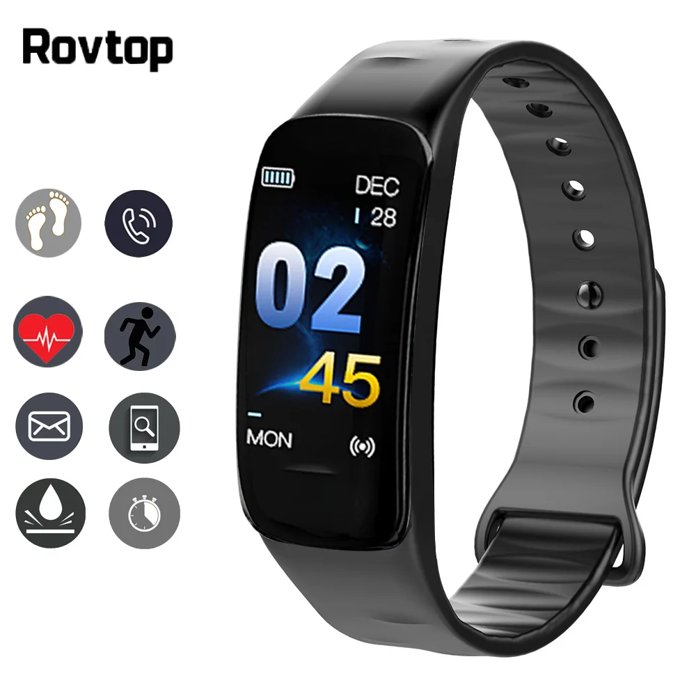 

Rovtop C1Plus Smart Bracelet Color Screen Blood Pressure Fitness Tracker Heart Rate Monitor Smart Band Sport for Android IOS