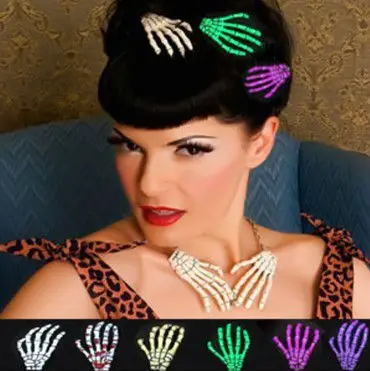 

Gothic Punk Zombie Skeleton Hand Hair Clips Skull Hair Accessories Hallowmas Gifts 12pcs/lot Mixed Colors HJ002