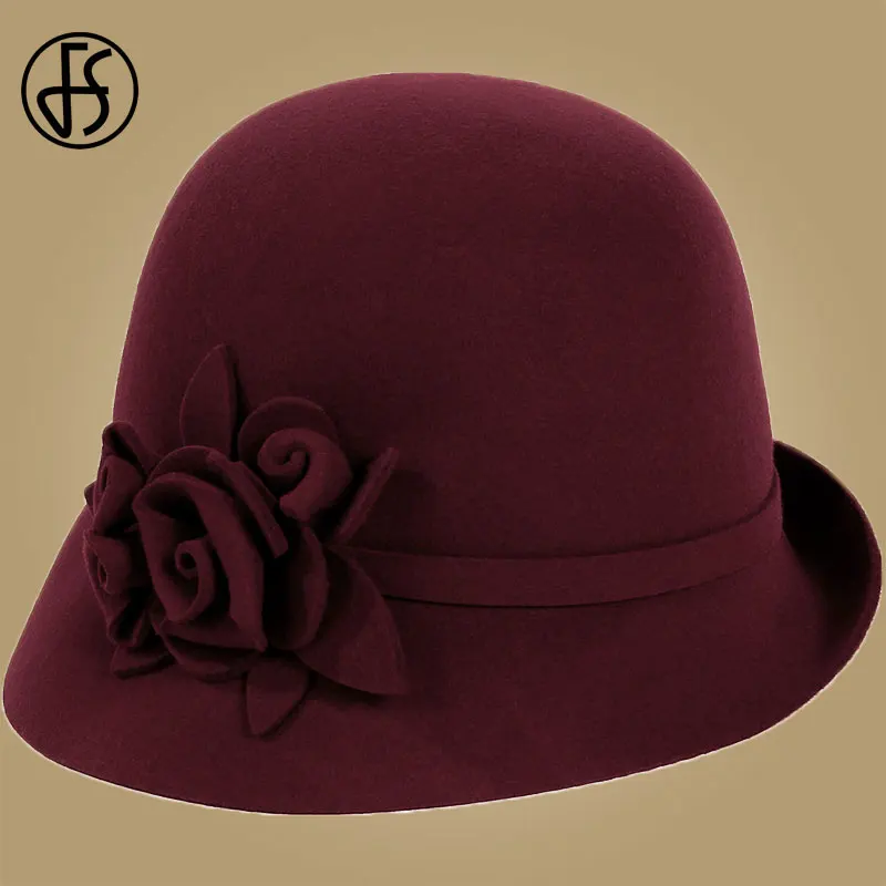 FS австралийская шерстяная шляпа-Клош для женщин с широкими полями зима осень Дерби фетровая шляпа-котелок