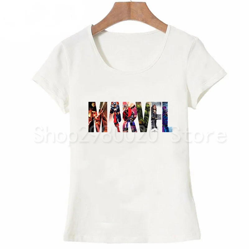 

Fashion Marvel Short Sleeve T-shirt Women Black Panther print t shirt O-neck comic Marvel shirts tops Women white clothes Tee