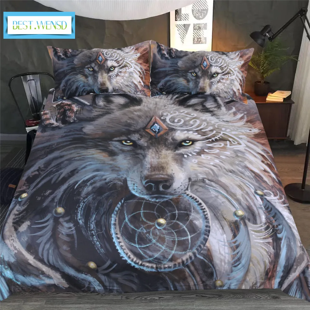 Best Wensd Polychromatic Feathery Wolf Comforter Bedding Zipper