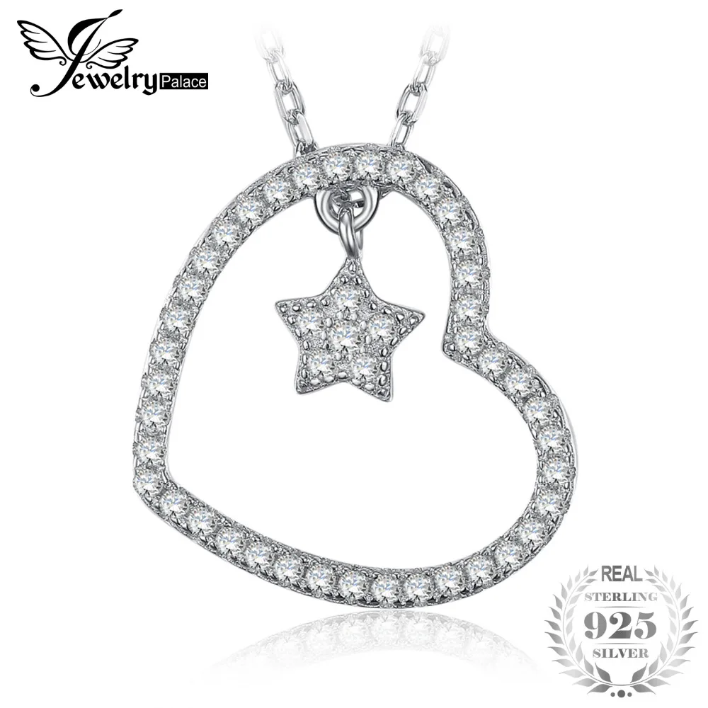 

JewelryPalace Heart Star Prong Set 0.2ct Cubic Zirconia Pendant Necklace 925 Sterling Silver Gifts For Women Fashion Jewelry