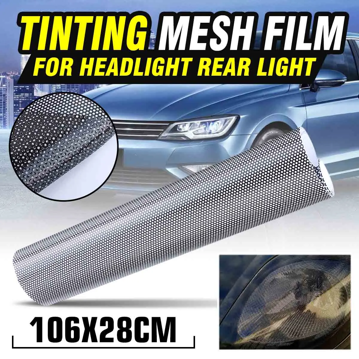 

106 x 28 cm Tinting Perforated Mesh Film Fly-Eye Legal Tint Headlight Rear Light