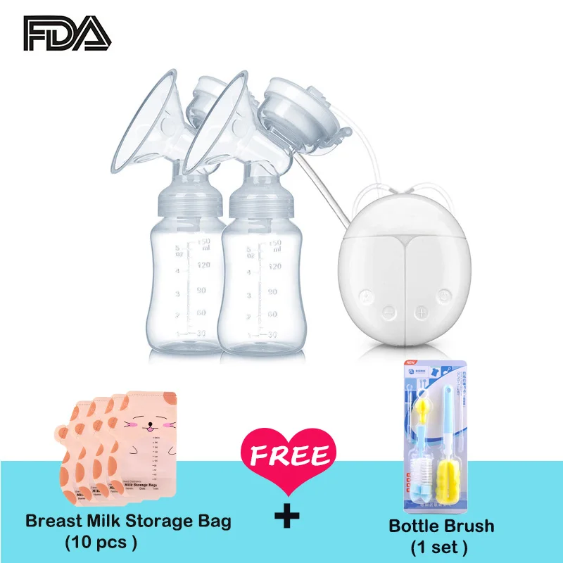 GL Электрический молокоотсос, двойной молокоотсос для кормления ребенка, молокоотсос для сильного всасывания, молокоотсос для увеличения груди, 2 Бутылочки для младенцев - Цвет: Светло-серый