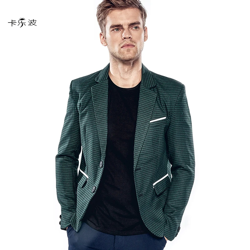

KALEBO men's suit jacket Slim long sleeve two buckle lattice suit jacket men's suit jacket 2017 spring and summer leisure suit