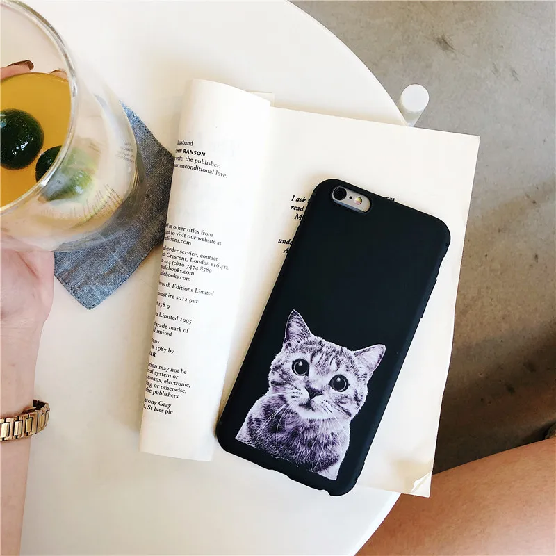 Cute Cartoon Animal Cat Phone Case for iPhone 7 Case for iPhone X 66S78 Plus XR XS MAX Funny Patterned Matte Black Back CoverV04