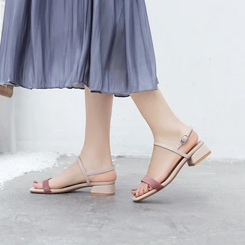 

2020 Summer Black Pink Women Sandals 4CM Block High Heels Femme Shoes 11813AJS2212