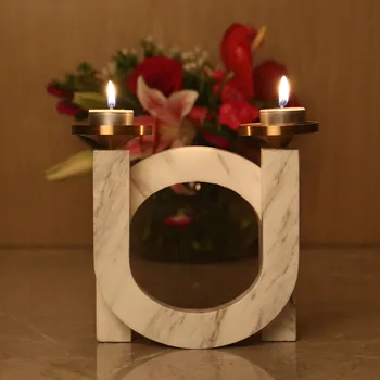 

TOOARTS Candlestick with Marble-Short / High U-shape Candlestick 2 Pack Set Dining Table Decoration Candle Holders Gift for Xmas