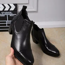 CH. KWOK/Черная Мужская обувь ботильоны на высоком квадратном каблуке модная обувь из мягкой кожи без застежки высокое качество; Botas Masculina; распродажа