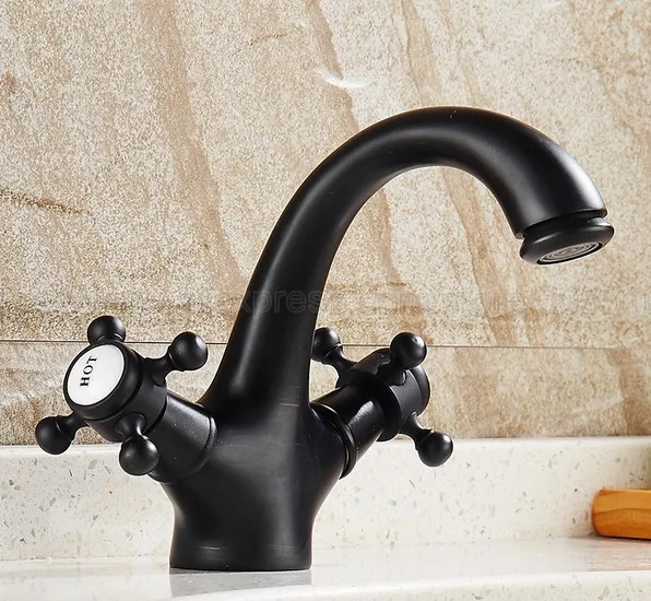Basin Faucets Oil Rubbed Bronze Bathroom Sink Faucet Double Cross Handle Bath kitchen Mixer Hot and Cold Tap znf274