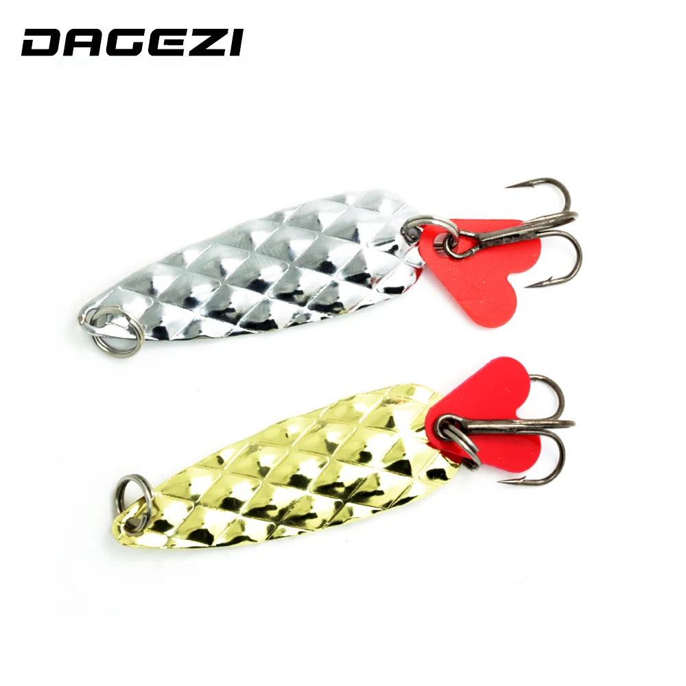 

DAGEZI spoon lure 2pcs/lot 7CM/8G Fishing Lure Stosh Crank Bait Beveling Chamfer Paillette Treble Hook gold/sliver