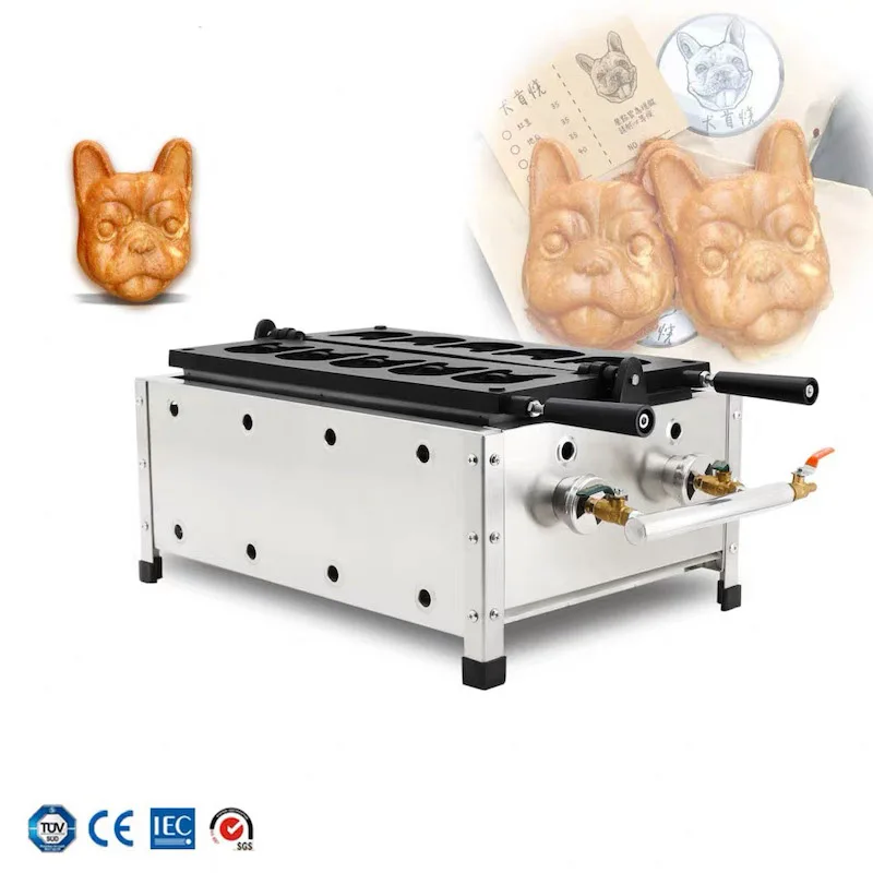 

Commercial gas bulldog waffle maker animal shaped waffle making machine dog shaped cake waffle maker snack equipment