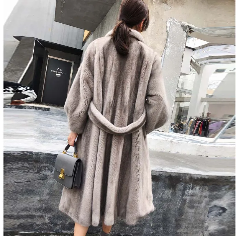 

2018 New Luxury Mink Fur natural fur real mink fur coat Winter Long mink coats Warm Coat