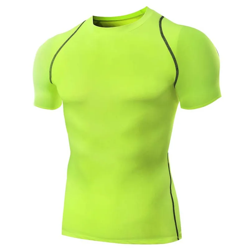 Быстросохнущая известная брендовая Удобная футболка для фитнеса мужские компрессионные облегающие компрессионные футболки под одеждой футболки - Цвет: Зеленый